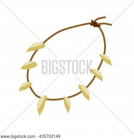 Necklace Of Teeth And Fangs. Decoration Of Wild Primitive Man For Neck. Caveman Clothing. Flat Carto