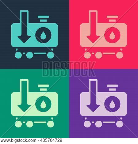 Pop Art Drop In Crude Oil Price Icon Isolated On Color Background. Oil Industry Crisis Concept. Vect