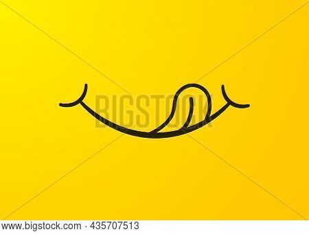 Yammy Smile. Tasty Emoji With Tongue. Vector Cartoon Hungry Emoticon Face