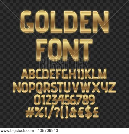 Gold Luxury Letters. Golden Font. Elegant Metal Effect. Gloss Typography. Fashoin Digital Fonts