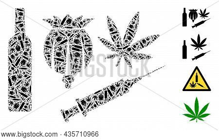Vector Addiction Drugs Collage Is Created From Randomized Fractal Addiction Drugs Icons. Fractal Col
