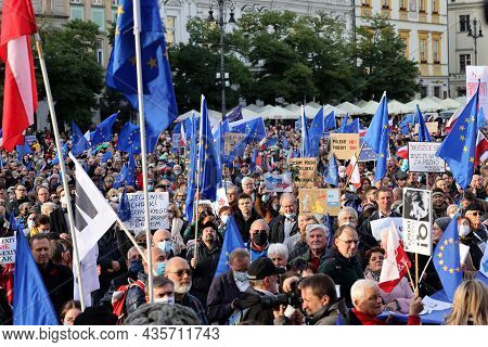 Cracow; Poland - Oct 10; 2021: We Stay; The Government Leaves! People Protest Against The Verdict Of