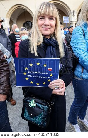 Cracow; Poland - Oct 10; 2021: We Stay; The Government Leaves! People Protest Against The Verdict Of