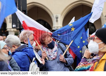 Cracow; Poland - Oct 10; 2021: We Stay; The Government Leaves! People Protest Against The Verdict Of