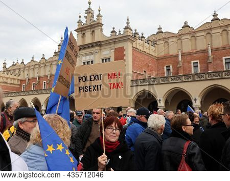 Cracow; Poland - Oct 10; 2021: We Stay; The Government Leaves! People Protest Against The Verdict Of