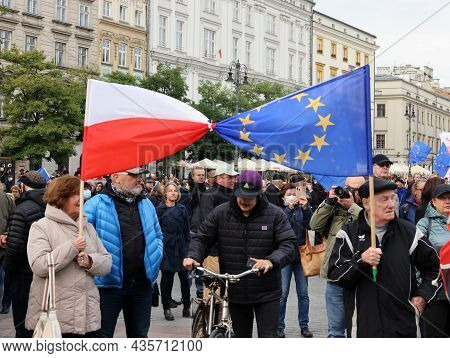 Cracow; Poland - Oct 10; 2021: We Stay; The Government Leaves! People Protest Against The Verdict Of