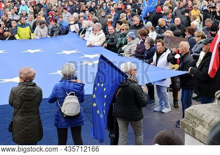 Cracow; Poland - Oct 10; 2021: We Stay; The Government Leaves! People Protest Against The Verdict Of