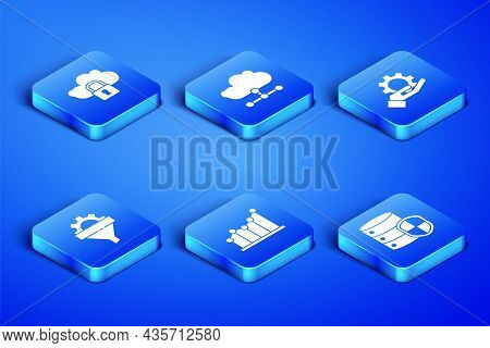 Set Server With Shield, Cloud Computing Lock, Pie Chart Infographic, Sales Funnel Gear, Network Clou