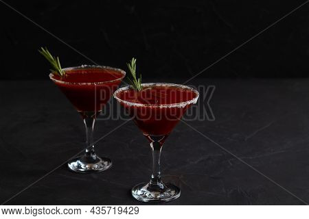 Bloody Mary Cocktail. Alcoholic Drink With Vodka And Tomato Juice In A Glass Isolated On A Black Bac
