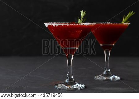 Bloody Mary Cocktail. Alcoholic Drink With Vodka And Tomato Juice In A Glass Isolated On A Black Bac