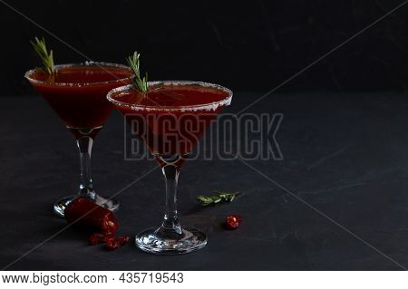 Bloody Mary Cocktail. Alcoholic Drink With Vodka And Tomato Juice In A Glass Isolated On A Black Bac