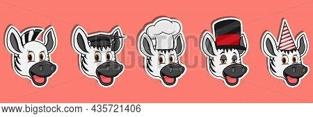 Ead Zebra Animal Sticker Set. Graduation, Chef, Magician And Party Hat. Perfect For Stickers, Logo, 