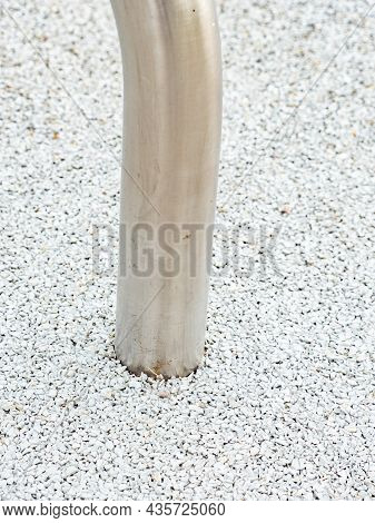 Chrome Steel Construction Of Children Playground Ends In Safety Rubbery Tilled Ground.  Outdoor Fitn