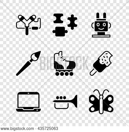 Set Slingshot, Puzzle Pieces Toy, Robot, Laptop, Trumpet, Butterfly, Paint Brush And Roller Skate Ic