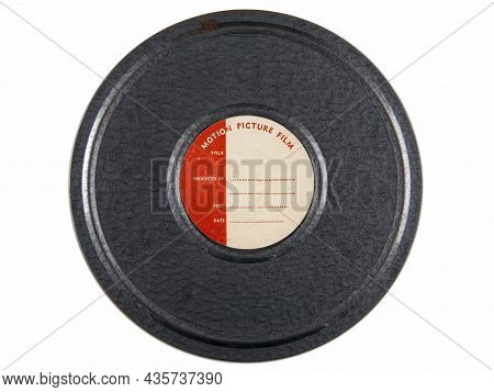 Vintage 16mm Film Can Isolated On White Background
