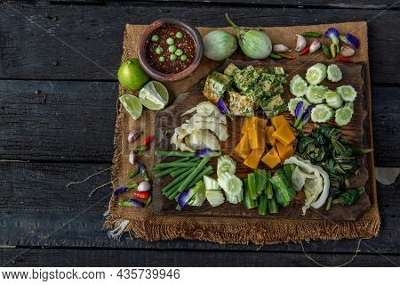 Thai Traditional Local Food : Spicy Shrimp Paste Dip Or Fried Shrimp Paste Sauce (nam Prik Kapi) Wit