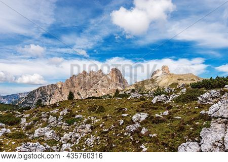 Sesto Dolomites Seen From Tre Cime Di Lavaredo, Mountain Peak Of Monte Rudo Or Rautkofel, Croda Dei 