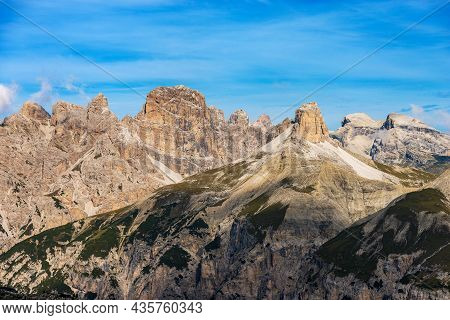 Sesto Dolomites Of Tre Cime Di Lavaredo. Mountain Peaks Of Monte Rudo Or Rautkofel, Croda Dei Rondoi