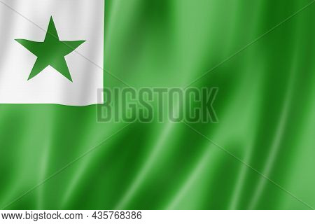 Esperanto Language Flag. Waving Banner Collection. 3d Illustration
