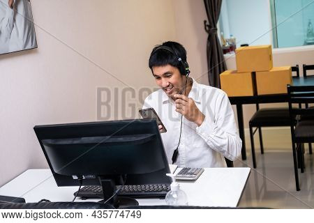 Asian Male Hand Writing Order Product List On Note For Online Customer In Warehouse Home Office Orde