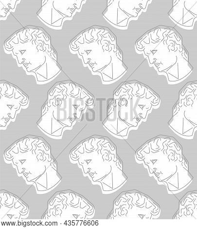 David Head Statue Pattern Seamless. Sculpture Of Michelangelo Background. Renaissance Statue. Art Ve