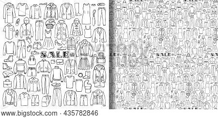 Hand Drawn Clothes Sale Set And Seamless Pattren