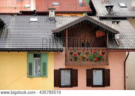 Architectural detail in Fiera di Primiero, Pale di San Martino, Trentino Alto-Adige, Italy, Europe                               