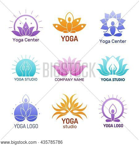 Yoga Logo. Abstract Ethnic Symbols For Yoga Practice Meditation Icons Buddah Nature Recent Vector Pi