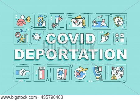 Covid Deportation Word Concepts Banner. Global Pandemic. Infographics With Linear Icons On Green Bac