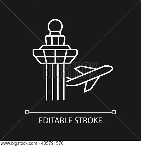 Changi Airport Control Tower White Linear Icon For Dark Theme. Visual Observation From Tower. Thin L