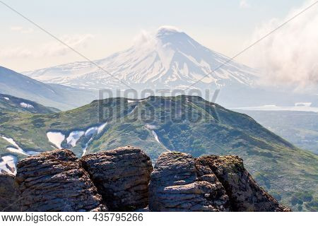 View Of The Ilyinsky Volcano Early In The Morning, Kamchatka Peninsula, Russia