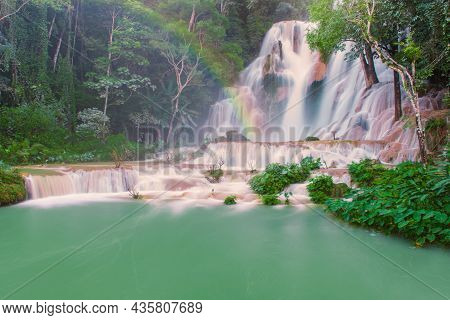 Waterfall In Rain Forest (tat Kuang Si Waterfalls At Luang Prabang, Laos)