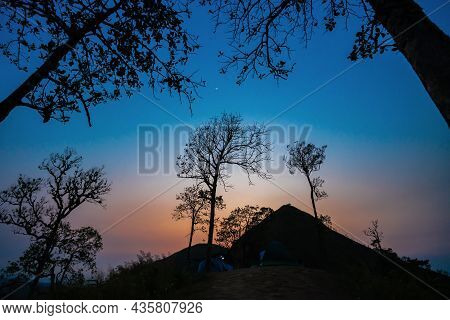 Traveler Man Hiking Enjoying In The Mountains At Khao Chang Puak Mountain Thailand