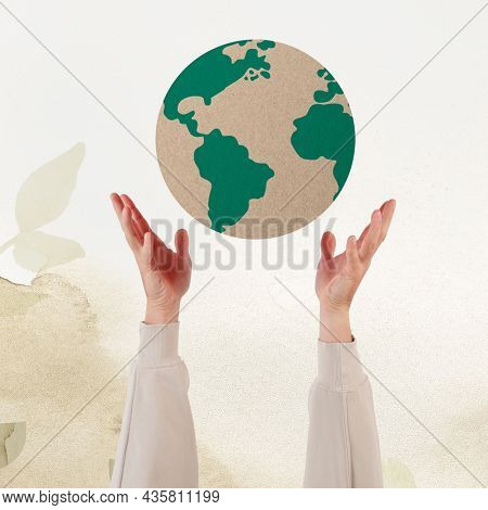 Hand presenting earth sustainable environment remix