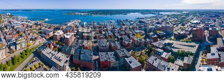 Panoramic Aerial View Of Munjoy Hill On The Left And Portland Old Port On The Right, With Fore River