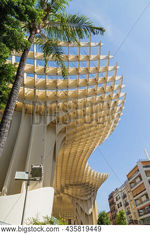 SEVILLE, SPAIN - AUGUST 12, 2021: Seville Metropol Parasol (Sevilla Mushrooms) (Las Setas De Sevilla), Plaza de la Encarnacion, Seville, Spain, Andalusia, Spain, Europe