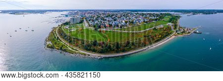 Aerial View Of Portland East End, Fish Point, Munjoy Hill And Portland Harbor Panorama In City Of Po