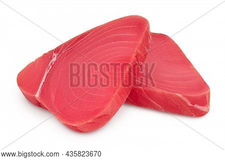 Fresh Tuna Fish Fillet Steak Isolated On White Background With Clipping Path And Full Depth Of Field
