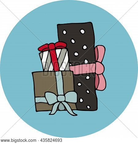 Hand-drawn Gift Boxes. Doodle Style Vector Illustration. Design Element For Post Cards, Invitations 