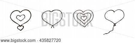 Set Of Doodle Heart Icon. Love Symbol. Cute Hand Drawn Vector Graphic Illustration Isolated On White