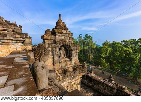 Borobudur Buddist Temple in island Java Indonesia - travel and architecture background