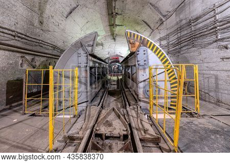 Mine Car Unloader. Device For Unloading Ore From Cargo Mine Train.