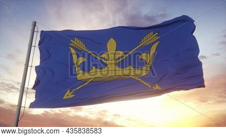 Suffolk Flag, England, Waving In The Wind, Sky And Sun Background. 3d Rendering