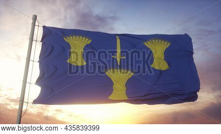 Cheshire Flag, England, Waving In The Wind, Sky And Sun Background. 3d Rendering