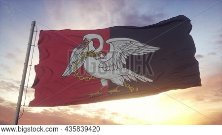 Buckinghamshire Flag, England, Waving In The Wind, Sky And Sun Background. 3d Rendering