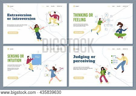 Set Of Web Banners Comparing Mbti Personality Types, Flat Vector Illustration.