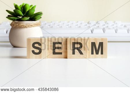 Serm Word Made With Wooden Blocks On Background White Keyboard