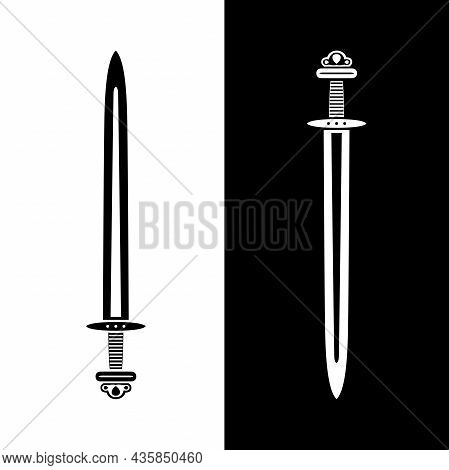 Viking Sword. Scandinavian Medieval Sword, Isolated Vector Illustration. Design Element For Logo, La