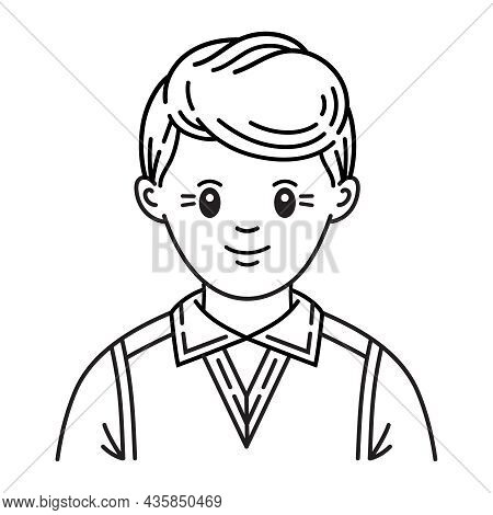 User Avatar Teenager Boy Or Young Man Face Portrait Line Icon. Pupil Or Student Male Character Photo