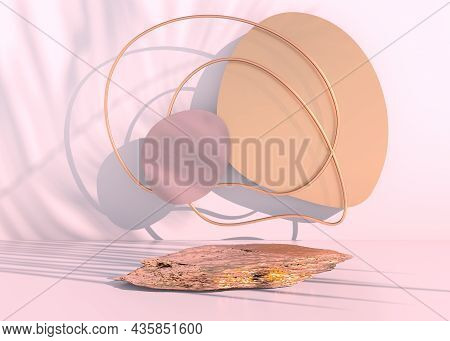 Stone Podium On Pastel Background, For Product Display, Blank For Mockup Design. 3d.